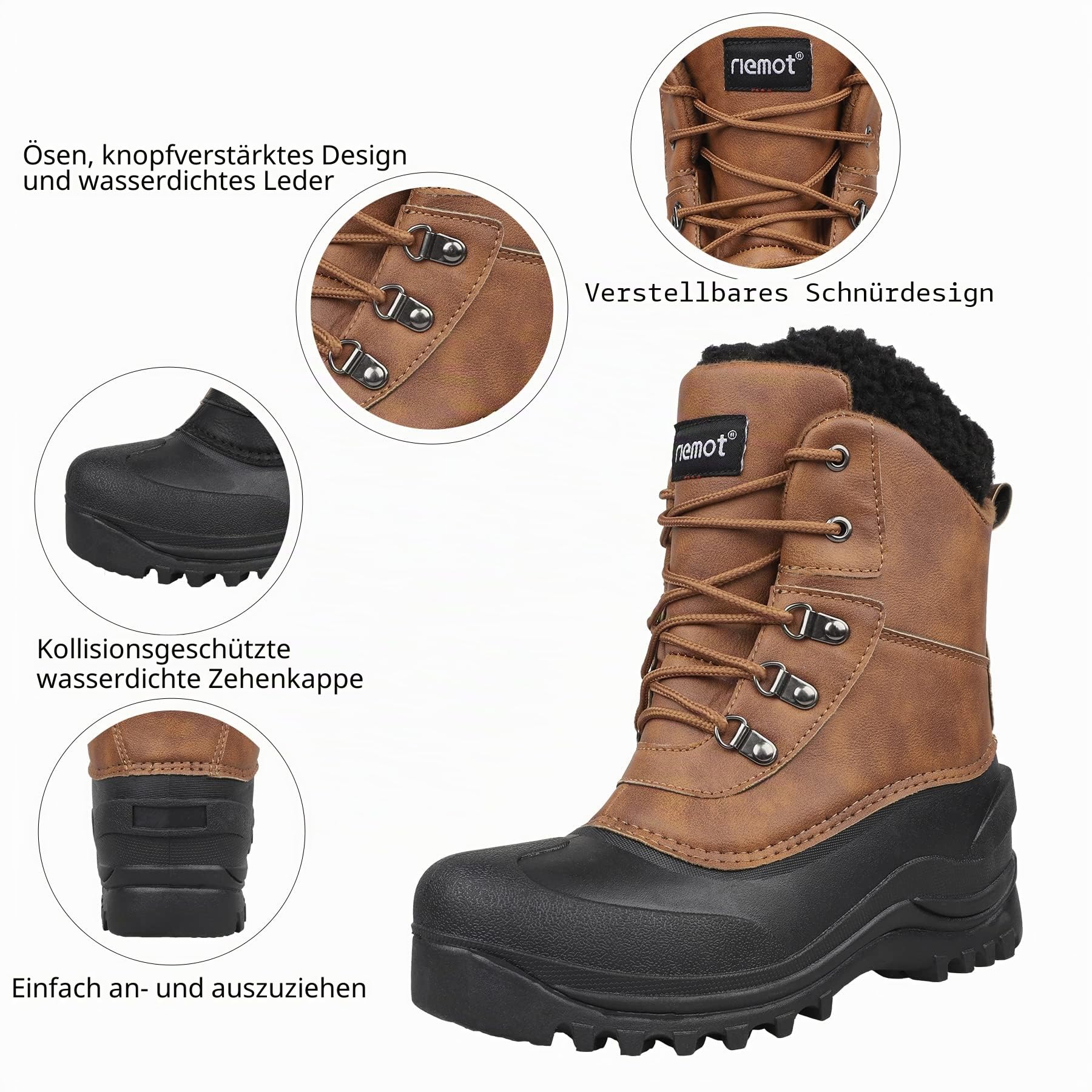 riemot Winterstiefel Damen Herren Wasserdicht Gefüttert Schneestiefel Warme Snow Boots Rutschfest Winter Schuhe