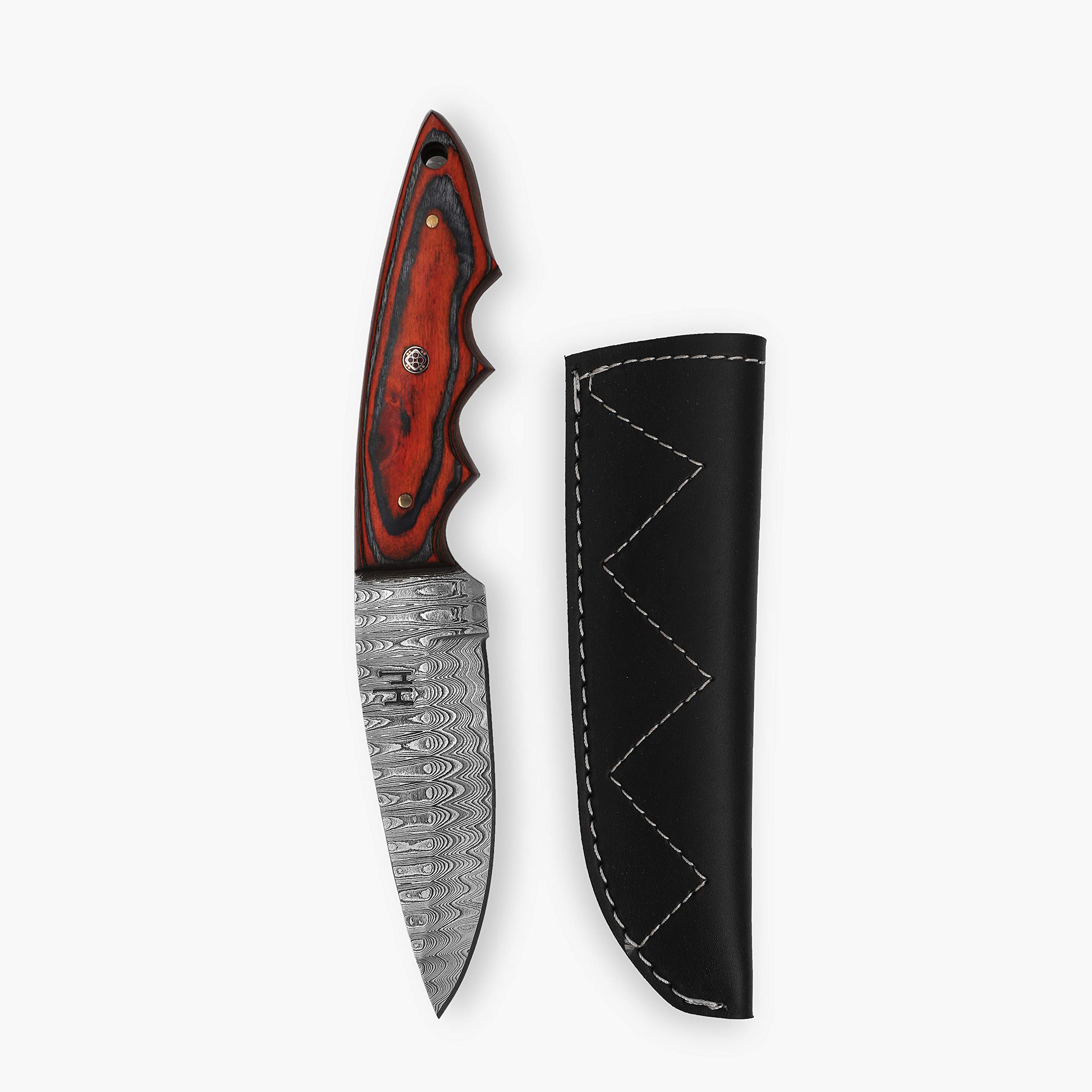 Hobby Hut HH-347, Damaststahl-Jagdmesser mit Scheide, Messer mit Fester Klinge