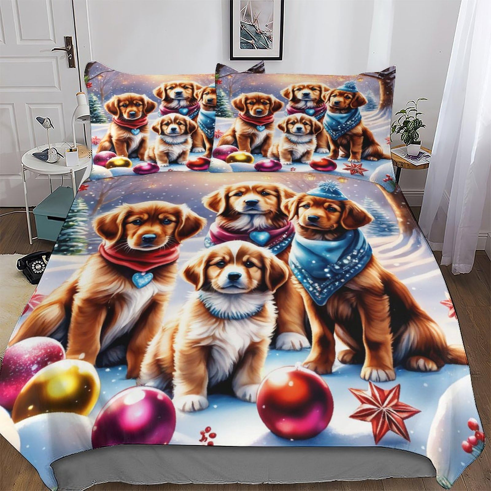 Housse de couette Chien de Noël 220x240 pour réchauffer l'ambiance hivernale de la chambre