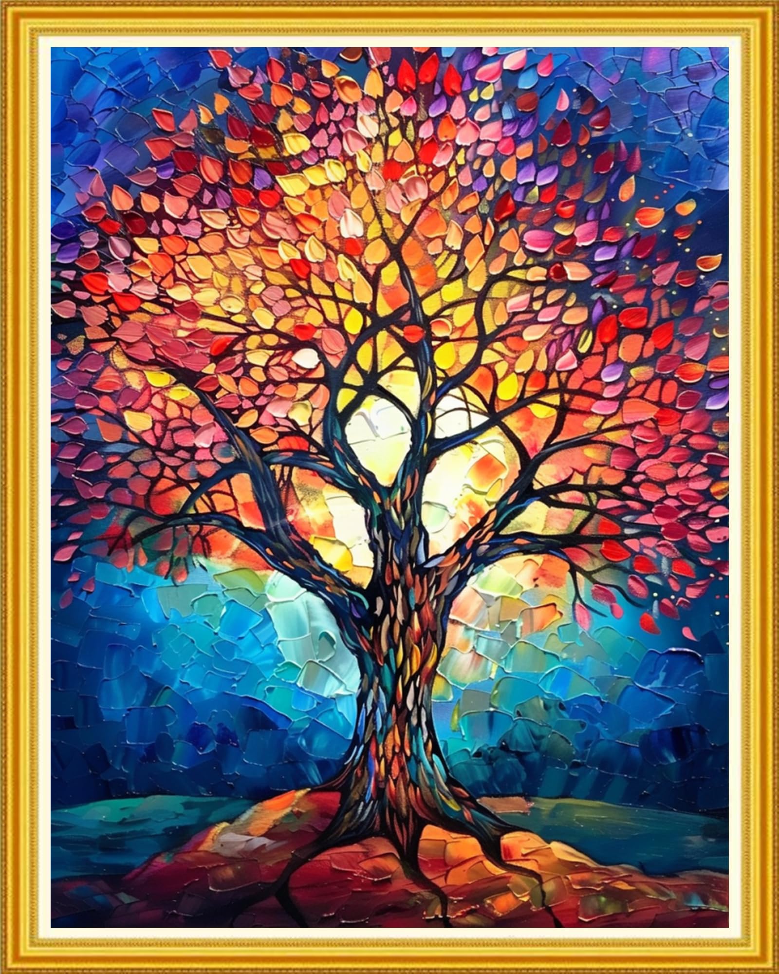 Magxvouy Cross Stitch Kits Stamped Full Range of Embroidery Kits,Cross Stitch Patterns Needlework Kits for Beginners 11CT Printed Kits&amp;Colorful Luminous Tree 16x20 inch