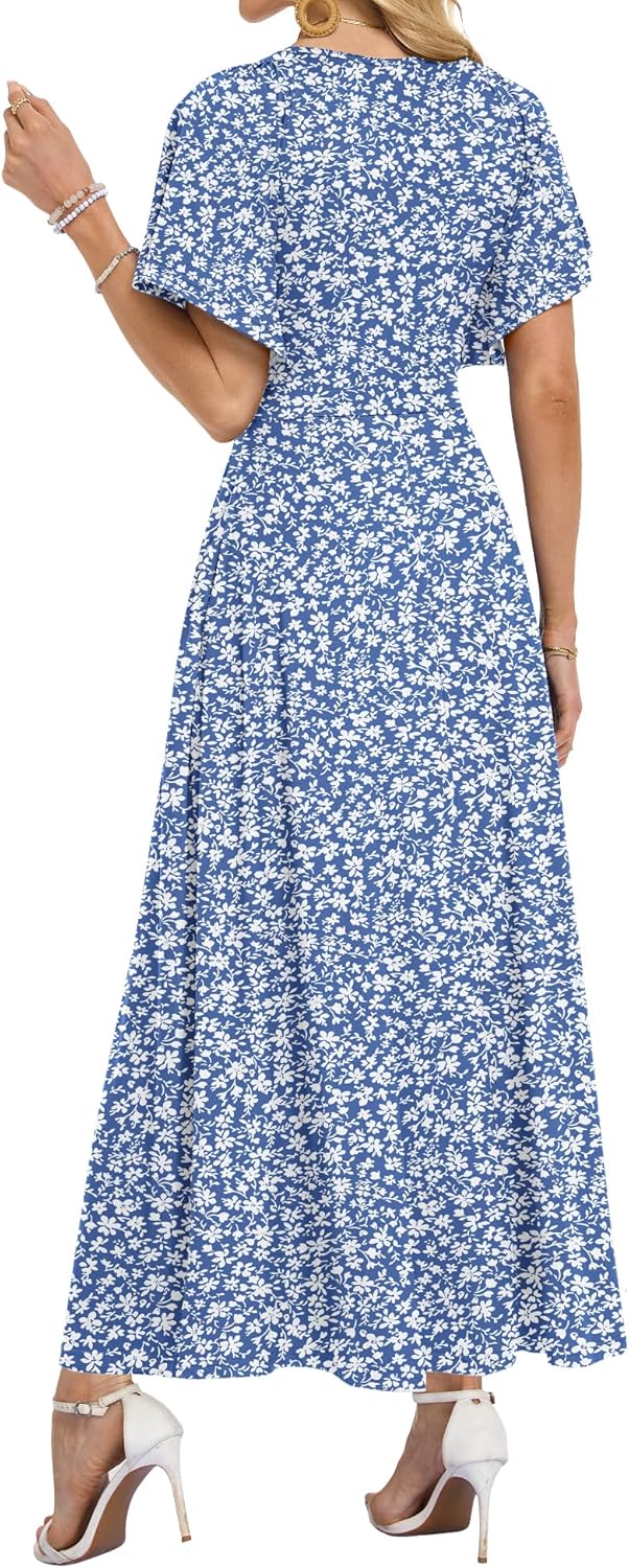 AUSELILY Maxi Dresses Women 2026 Summer Wrap Long Flowy Dress Ruffle Sleeve Deep V Neck Formal Dress with Pockets - Image 4