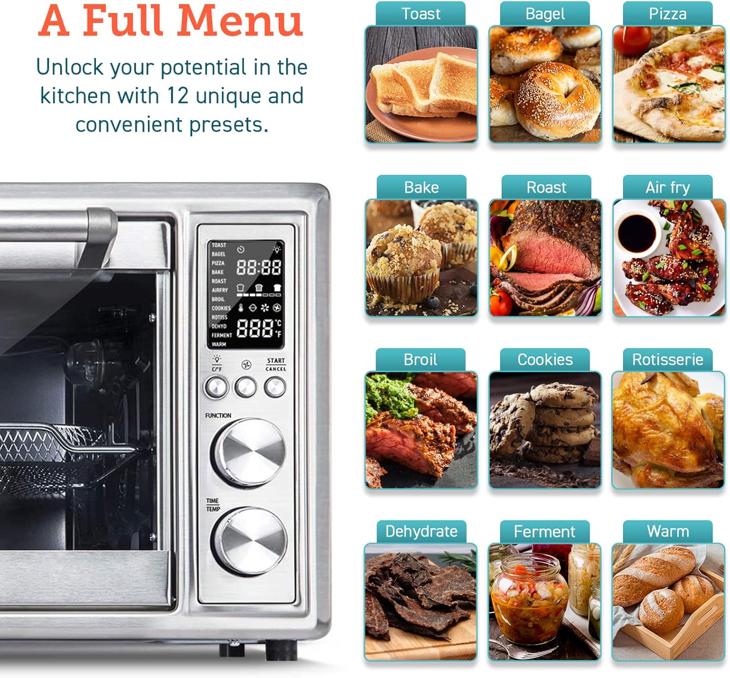 COSORI Air Fryer Toaster Oven Combo 12 Functions 30L, 13" pizza Large Countertop Dehydrator & Rotisserie, Recipes & 6 Accessories Included CO130-AO, Manual-Silver: Home & Kitchen