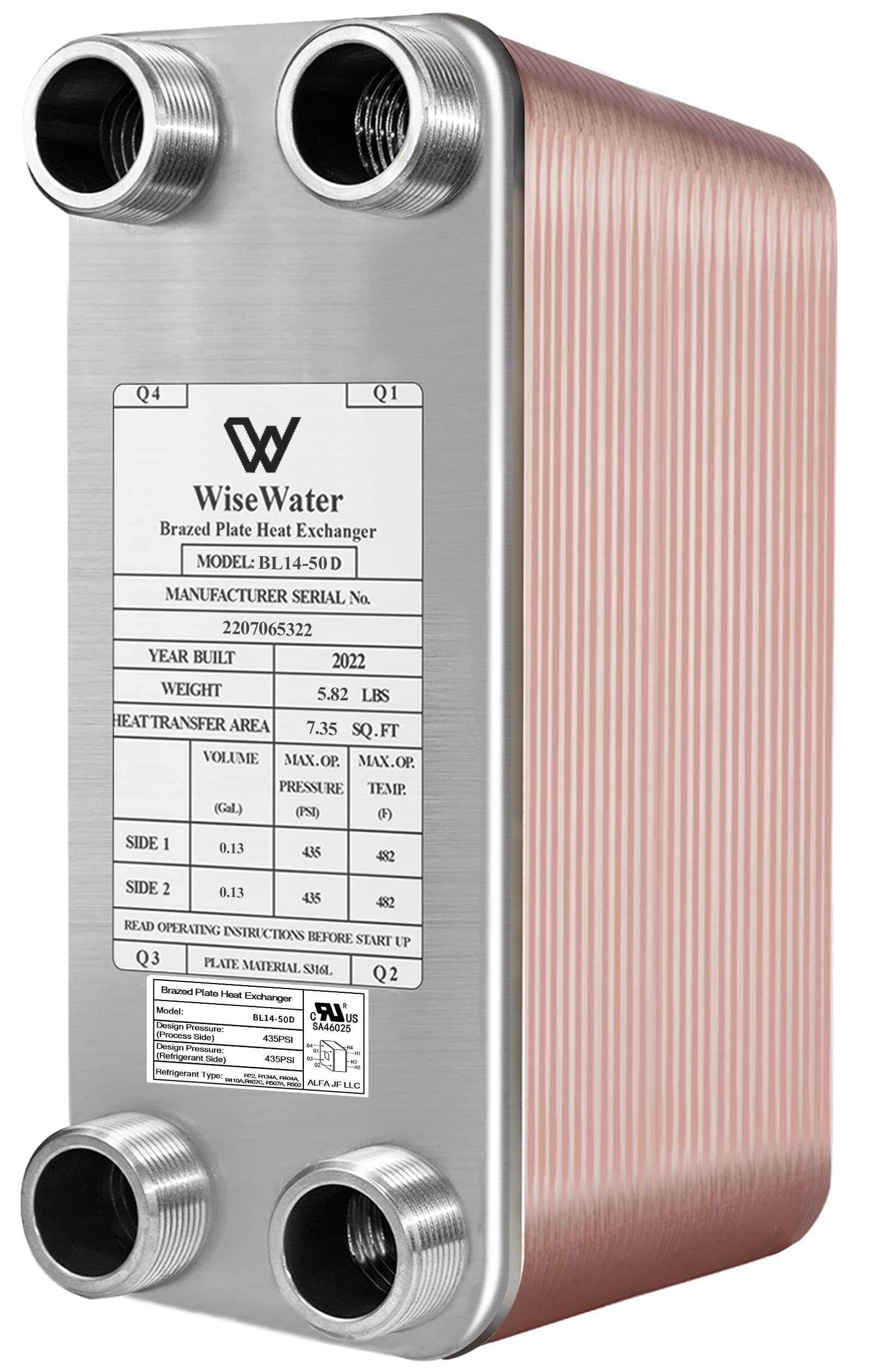 AB Plate Heat Exchanger, 3"x 8" 50 Plates Water To Water Heat Exchanger, Copper/SS316L Stainless Steel Brazed Plate Heat Exchanger For Floor Heating, Water Heating, Snow Melting