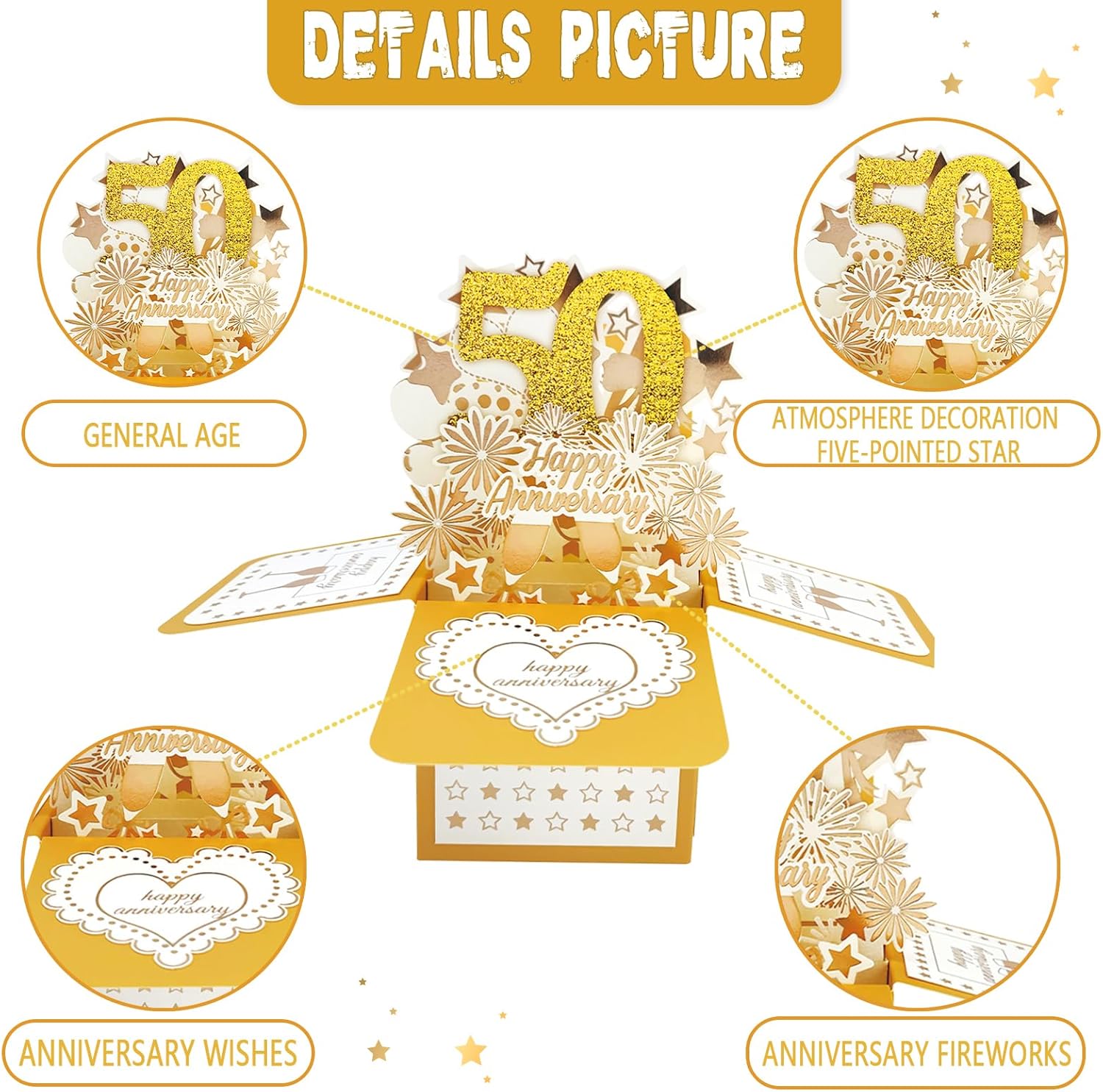 Asmallgf Happy 50th Anniversary Pop Up Card, Comfort Fifty Year Golden Wedding Anniversary Cards for Couple, Perfect Anniv Card for Couple Husband Wife AS 179 image 3 of 6 B0F4JKTC98