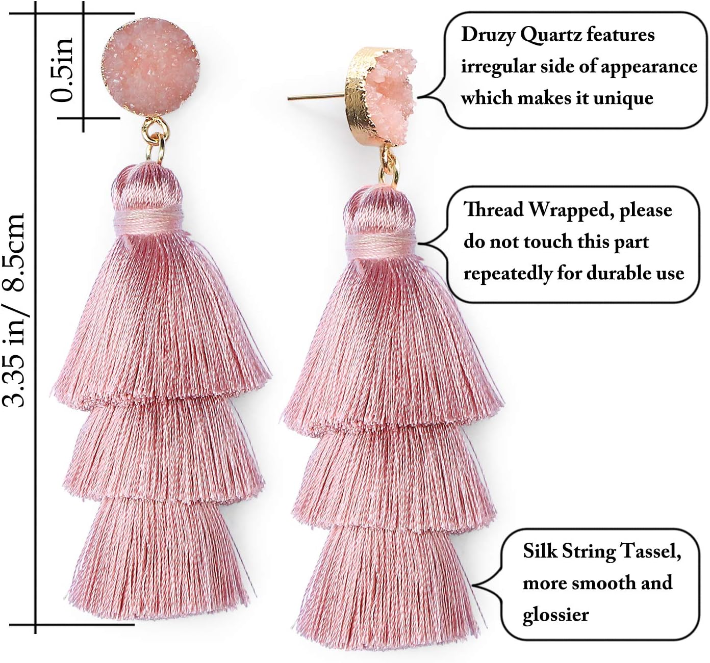 Me&Hz Colorful Layered Tassel Earrings Bohemian Statement Tiered Tassel Big Dangle Drop Earrings for Women Druzy Studs Valentine’s Day Gift image 3