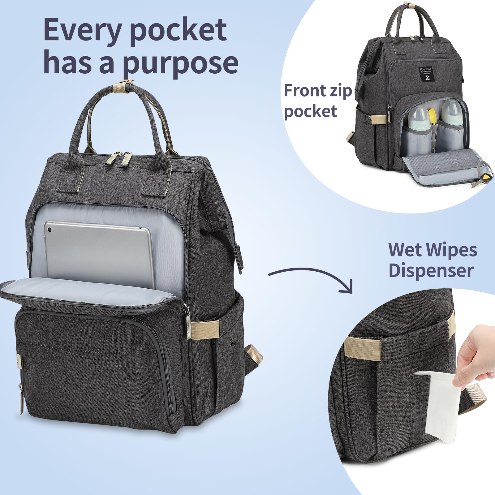 Pomelo Best Zaino Fasciatoio per Bambini, Elegante, con Fasciatoio Multifunzionale, Impermeabile, Grande Capacità, per Viaggi, Colore Grigio Scuro, Nuova versione