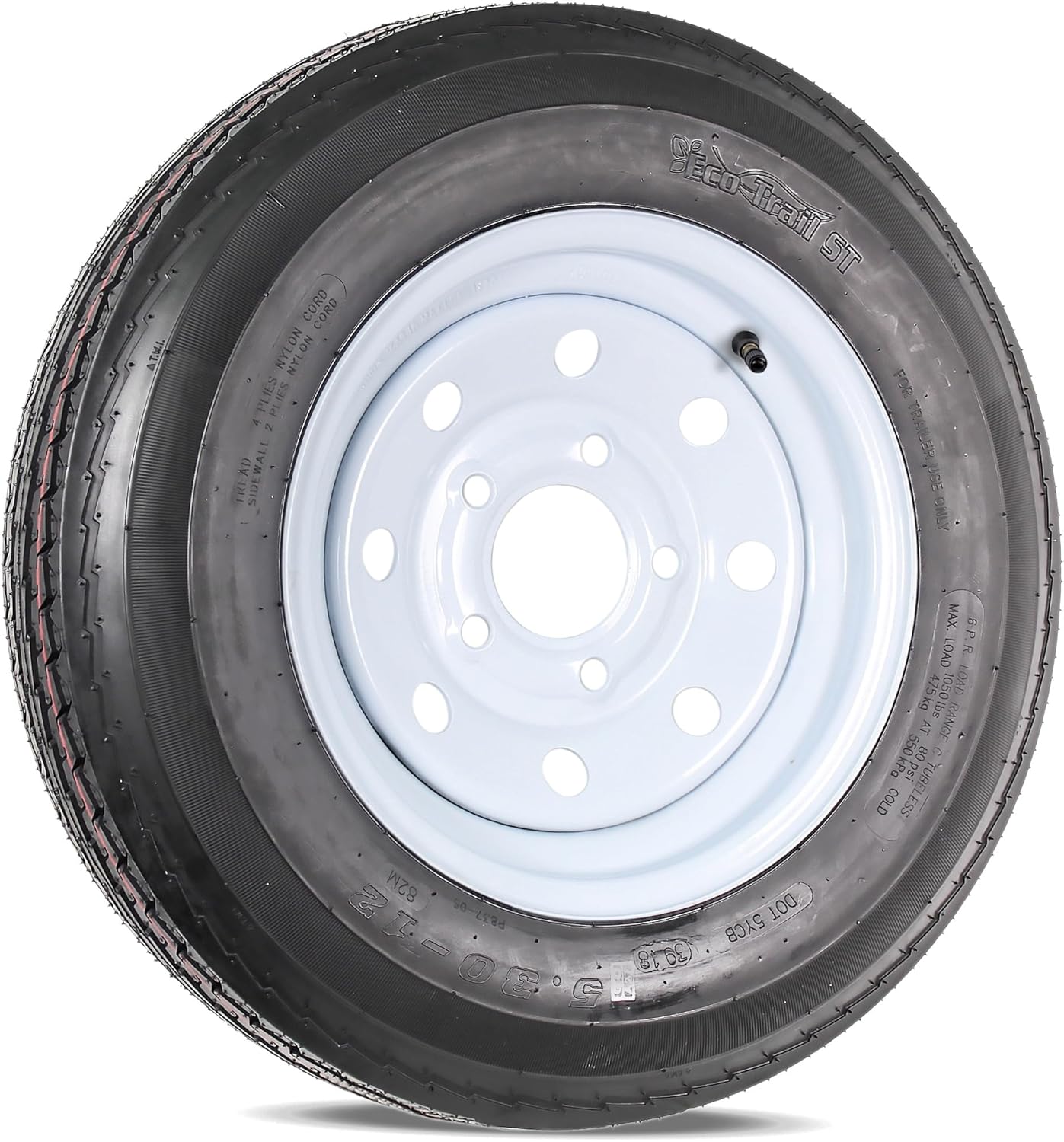 eCustomrim Trailer Tire Rim Assembly 5.30-12 530-12 12 Inch Load Range C 5 Lug White Wheel - 2 Year Warranty w/Roadside