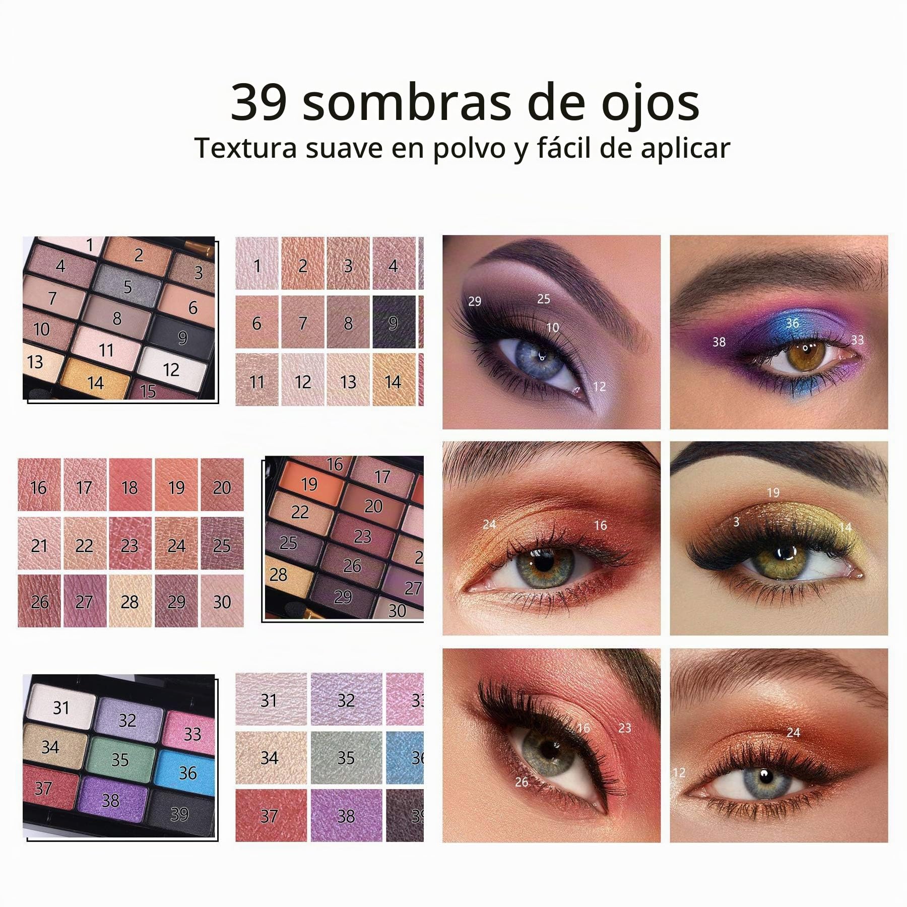Paleta de Sombras de Ojos 49 Colores de Estuche de Maquillaje Cosmético - Incluye Rubor y Polvos Compactos y Brillo Labios #1
