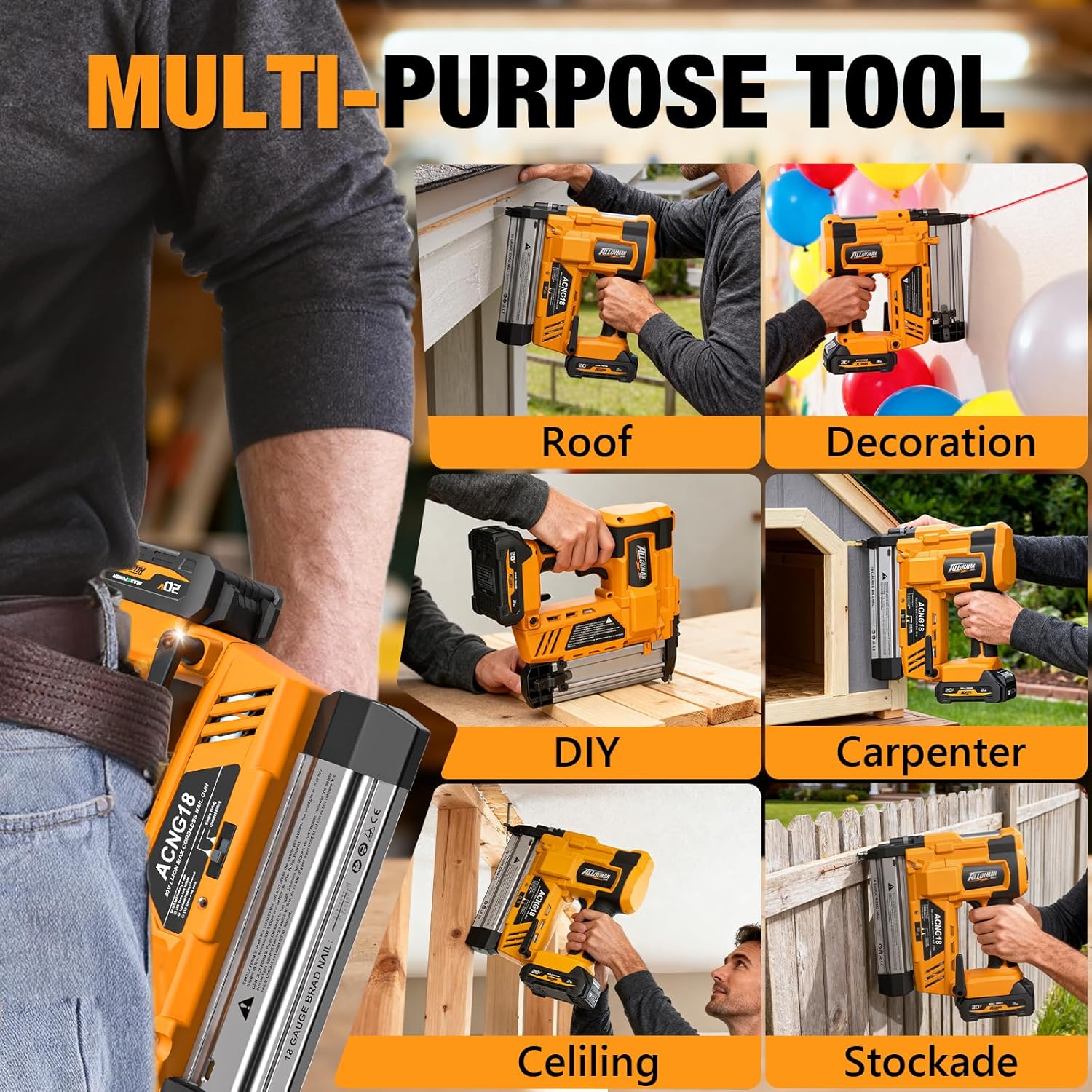 ALLOYMAN 20V 18GA Cordless Brad Nailer, with 2 * 2.0Ah Battery & Charger, Nail Gun Battery Powered, Up to 2 Inch, 2 Firing Modes, Adjustable Depth, 1000pcs Nails Included for Upholstery & Woodworking - Image 7