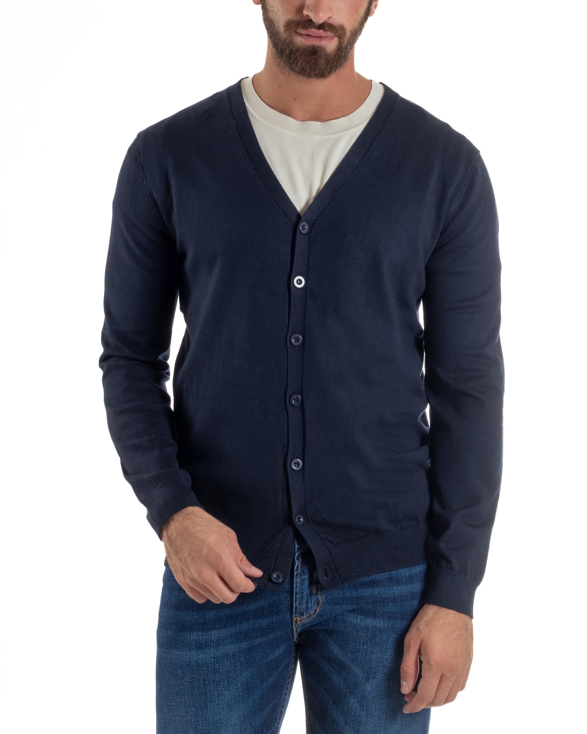 Cardigan Uomo Giacca con Bottoni Maglioncino Scollo V Maglia Sottile Basic