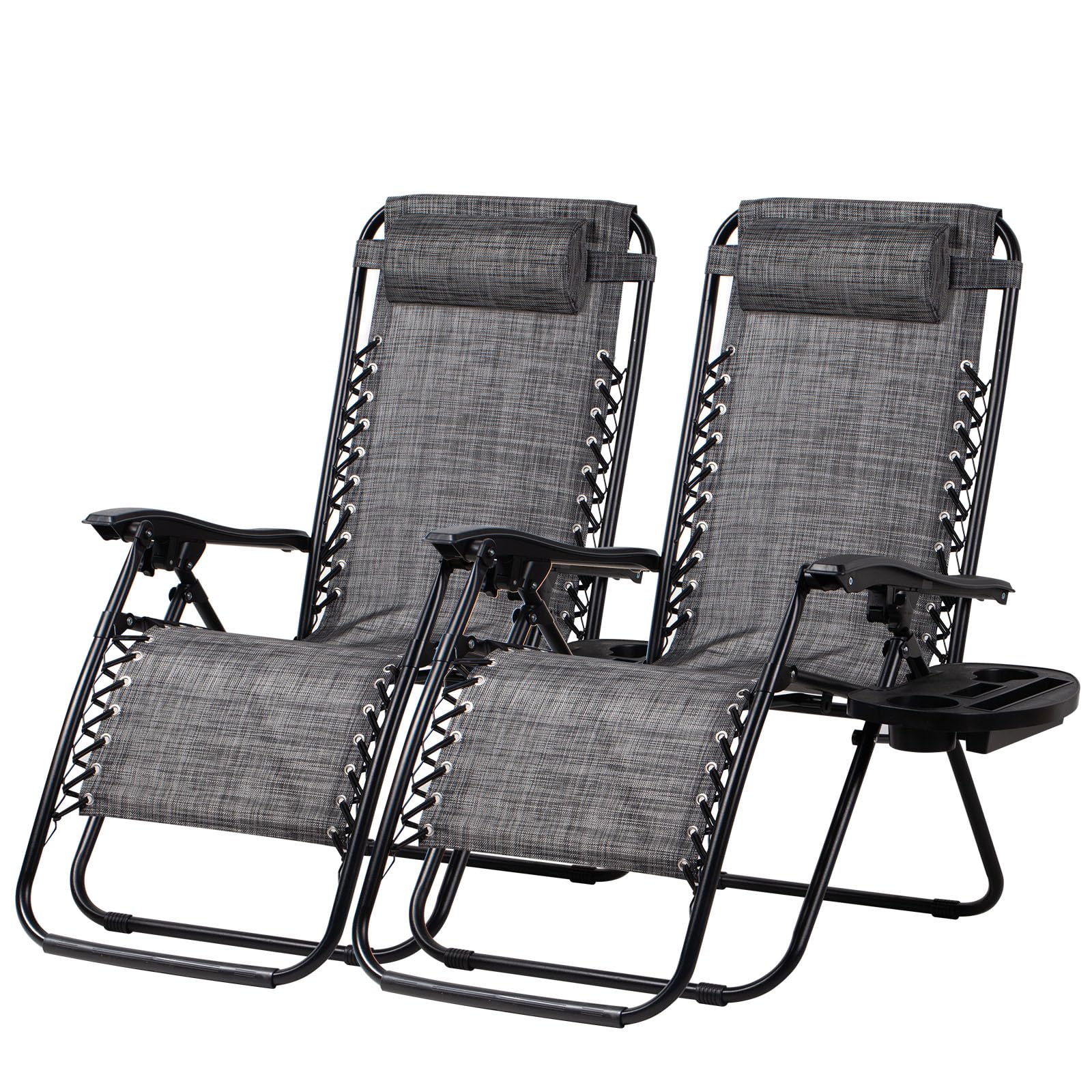 nazhura set of 2 relaxing recliners patio chairs adjustable steel mesh zero gravity lounge chair beach chairs with pillow and cup holder(grey)
