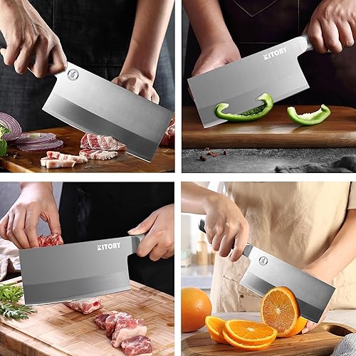 Miniatura 3 de Kitory Cuchillo de carnicero de 7 pulgadas, corte frontal detrás de picar, hoja alemana de acero de alto carbono, cuchillo chino de chef de cocina