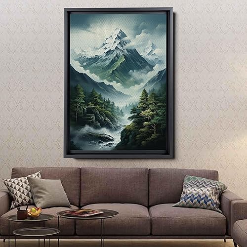 Miniatura 4 de DustinWay Framed Canvas Print Wall Art Set of 3 Green Forest Mountain Photography Modern Art Minimalist Nature Decor
