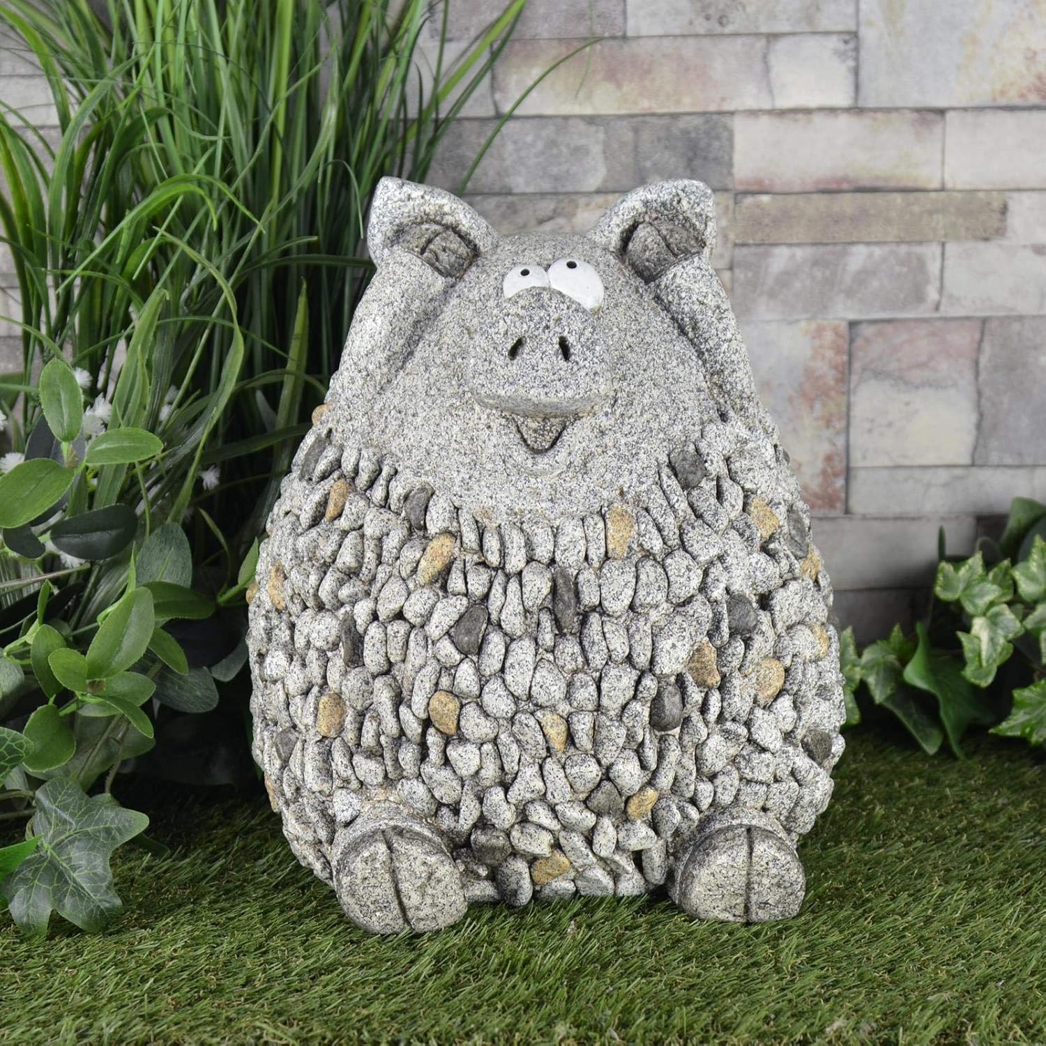Azuma Sitting Animal Garden Decoration Ornamental Patio Figure Grey Pebble Mosaic Body - Pig