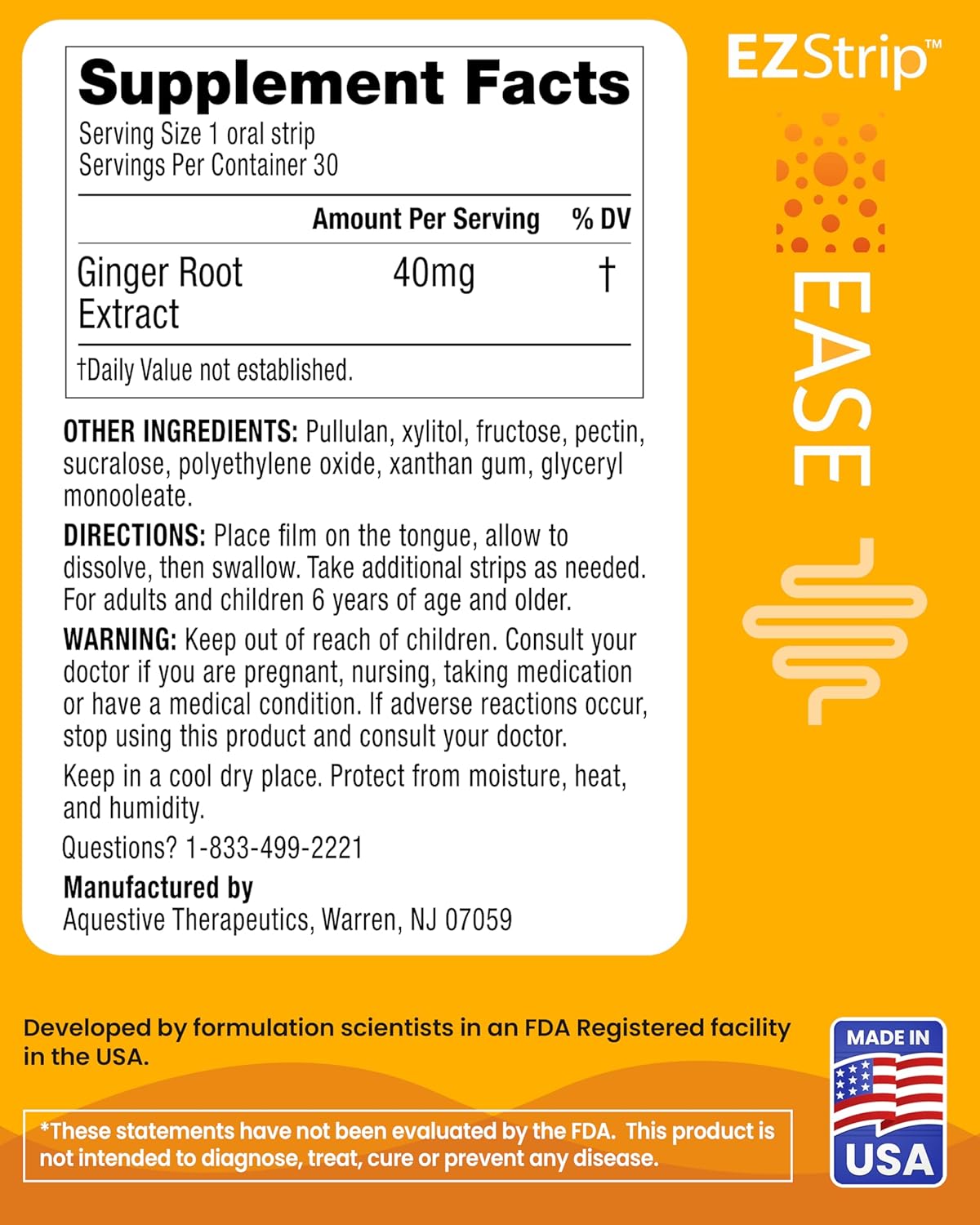 Ease Supplement - Ginger Flavor, 30 Count - Dissolving Strips with Ginger Root Help Support Nausea Relief, Morning and Motion Sickness, and Digestion - Made in The USA, Sugar and Gluten-Free image 6 of 6 B0DD1YMRF3
