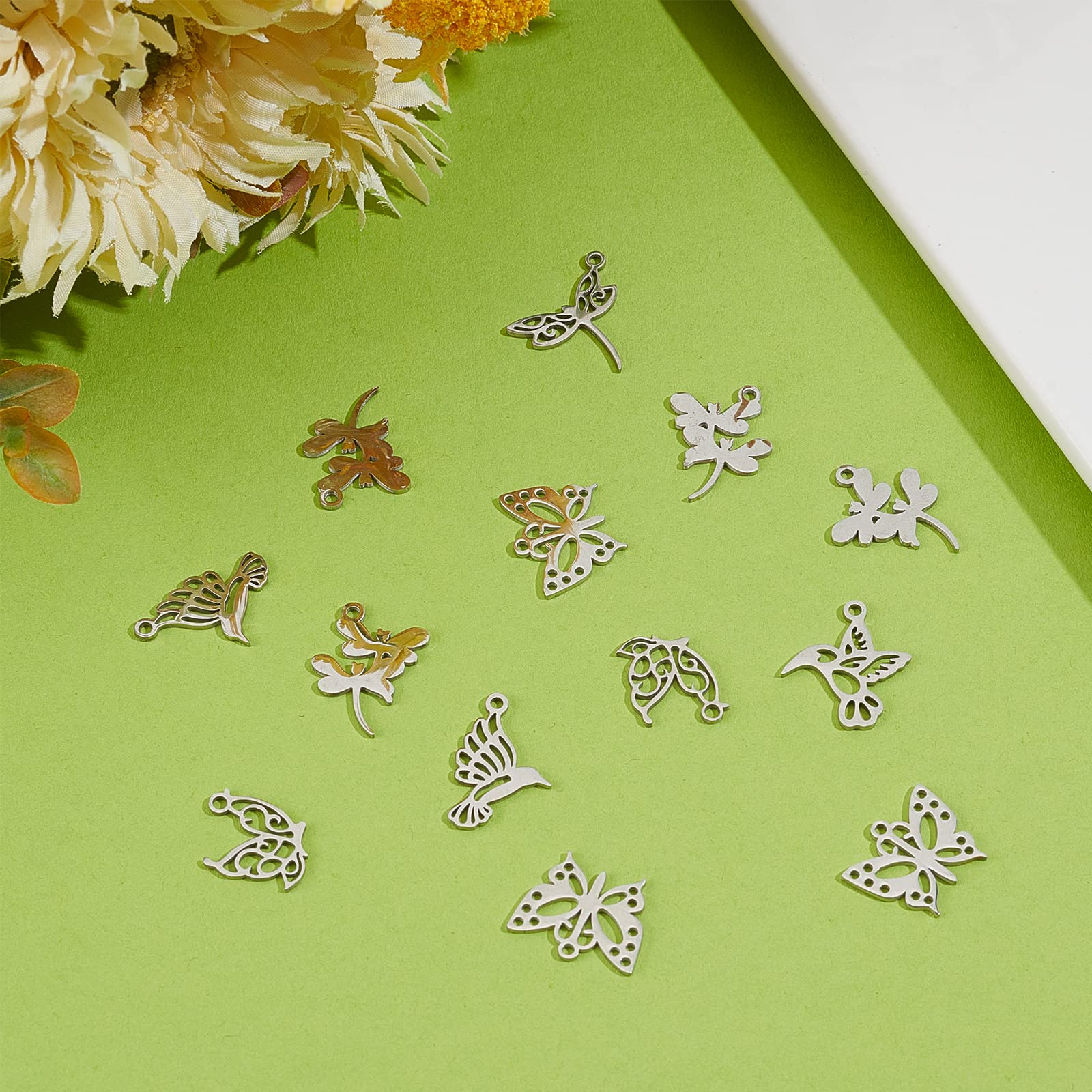 16 Pendentifs Papillon Acier Inoxydable - 2 Couleurs, Trou 1.5mm - Pour Création Bijoux DIY - Cadeaux Créatifs