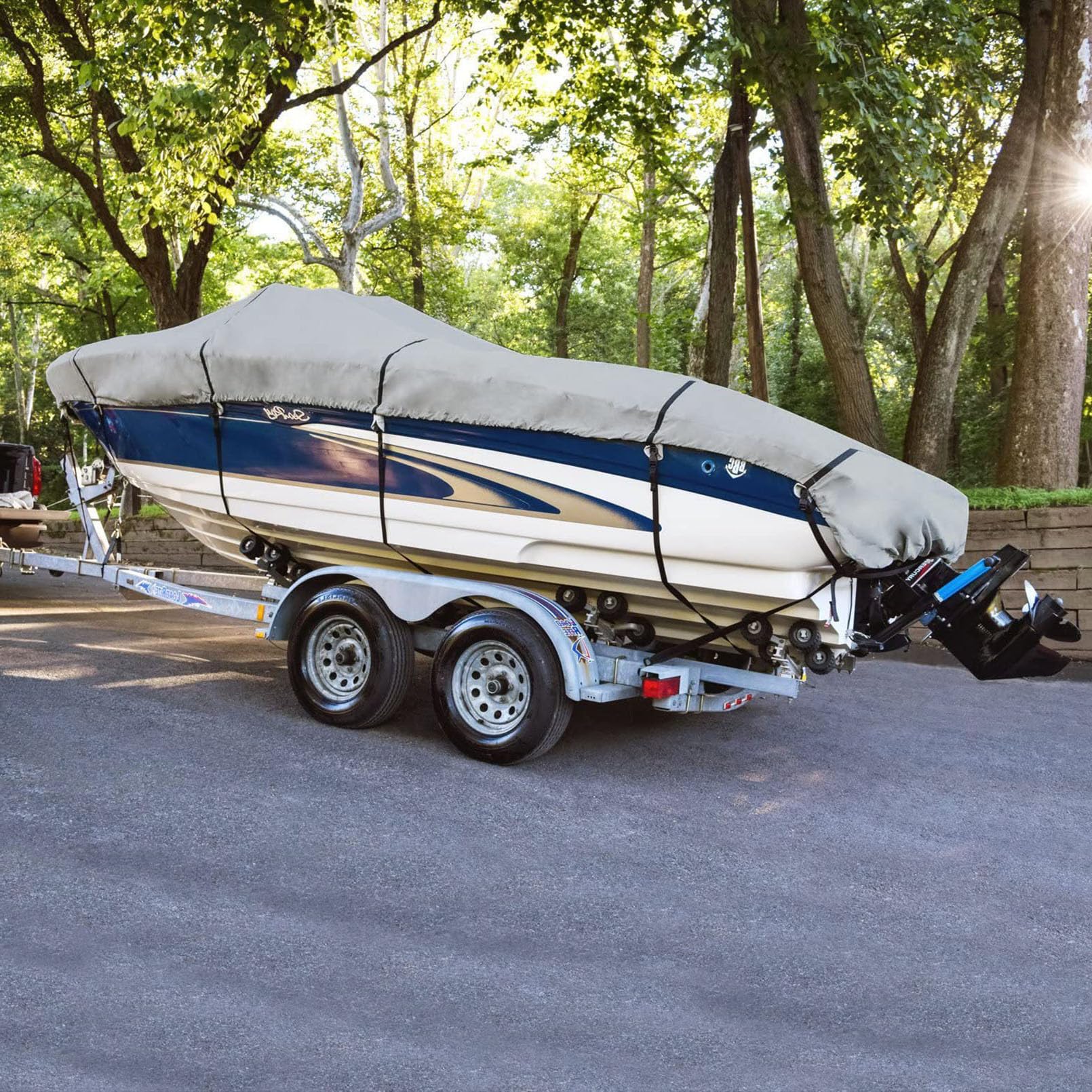 Copertura per Barca Forte, Tessuto Oxford 600D Telo Copri Barca Impermeabile Adatto A Scafo A V, Tri-Scafo, Barca da Sci da Pesca Copertura per Barche,20 * 22FT=810 * 500CM