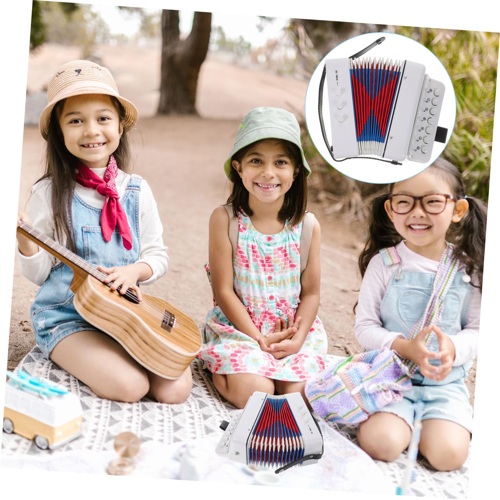 Fisarmonica Giocattolo per Bambini, 7 Tasti, Abs Bianco | Strumento Iniziale, Leggero e Facile da Suonare, per Giochi Musicali e Pratica dei Piccoli