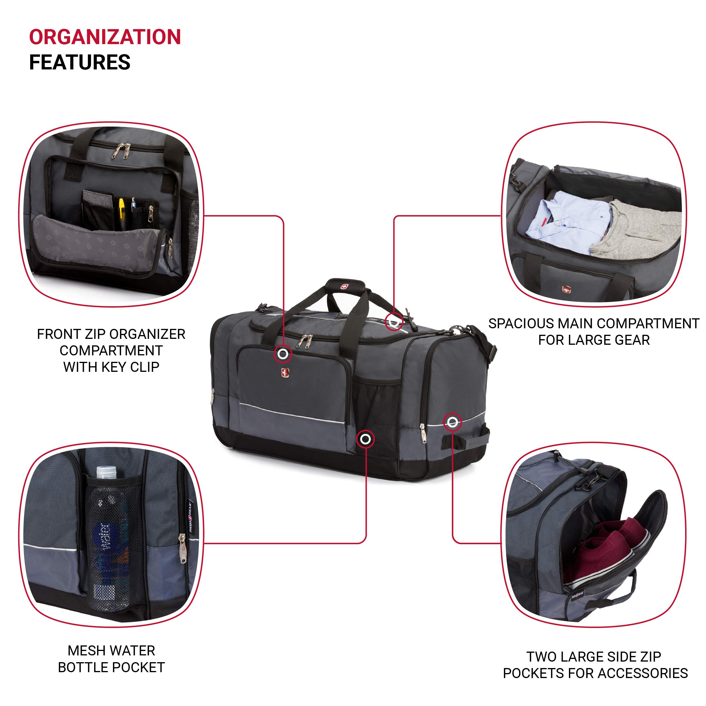 SwissGear Apex Reisetasche für Reisen und Fitnessstudio mit Bungee-Cord System, Dunkelgrau, 28-Inch, Apex Reisetaschen