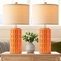 Vista 10 de PARTPHONER Juego de 2 lámparas de mesa de cerámica modernas de 23 pulgadas, lámparas de mesa para sala de estar, lámparas de noche rústicas