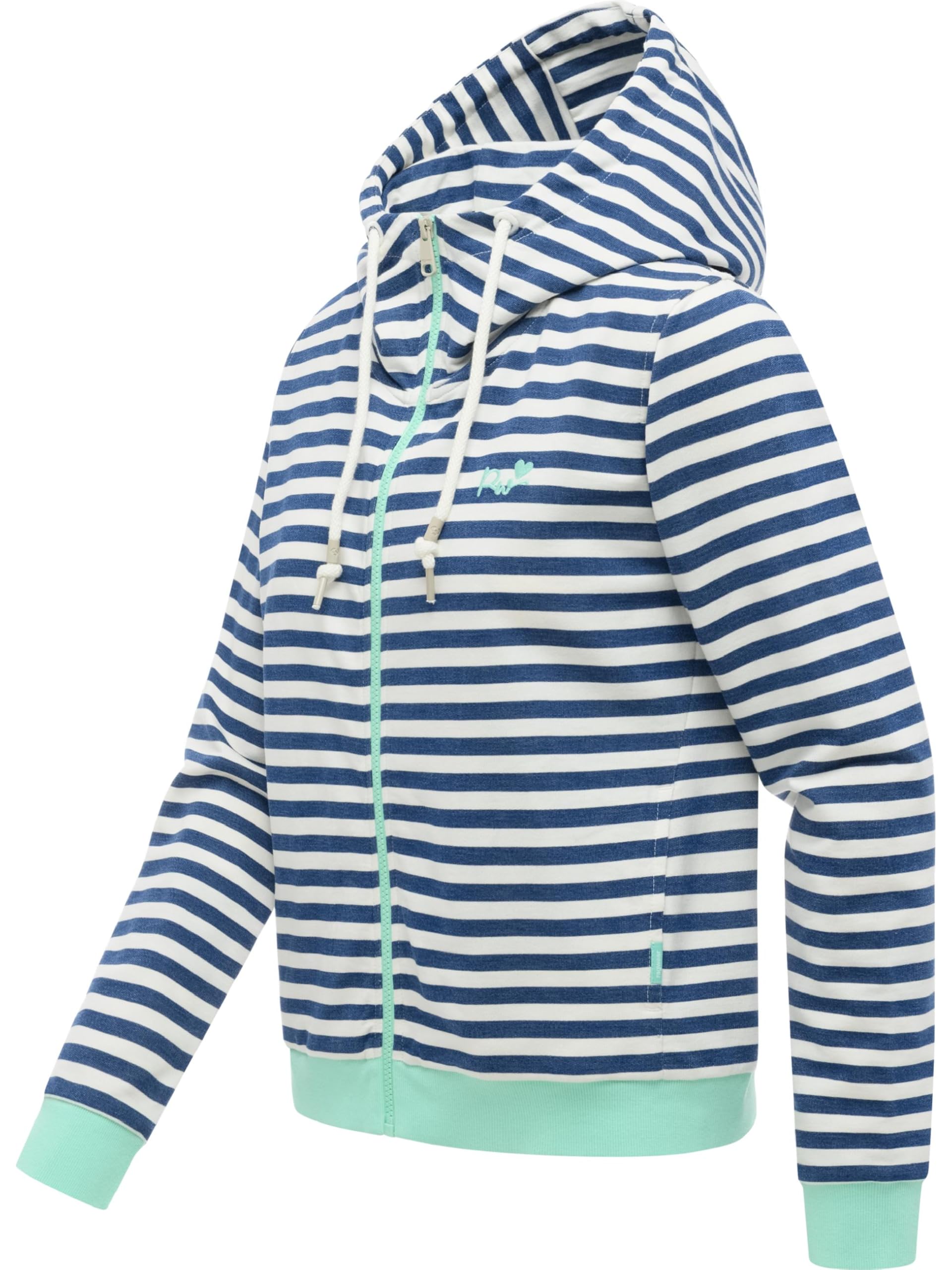 Ragwear Damen Kurze Sweatjacke gestreifter Zipper mit Verstellbarer Kapuze und süßer Stickerei Parya Stripes XS-XXL