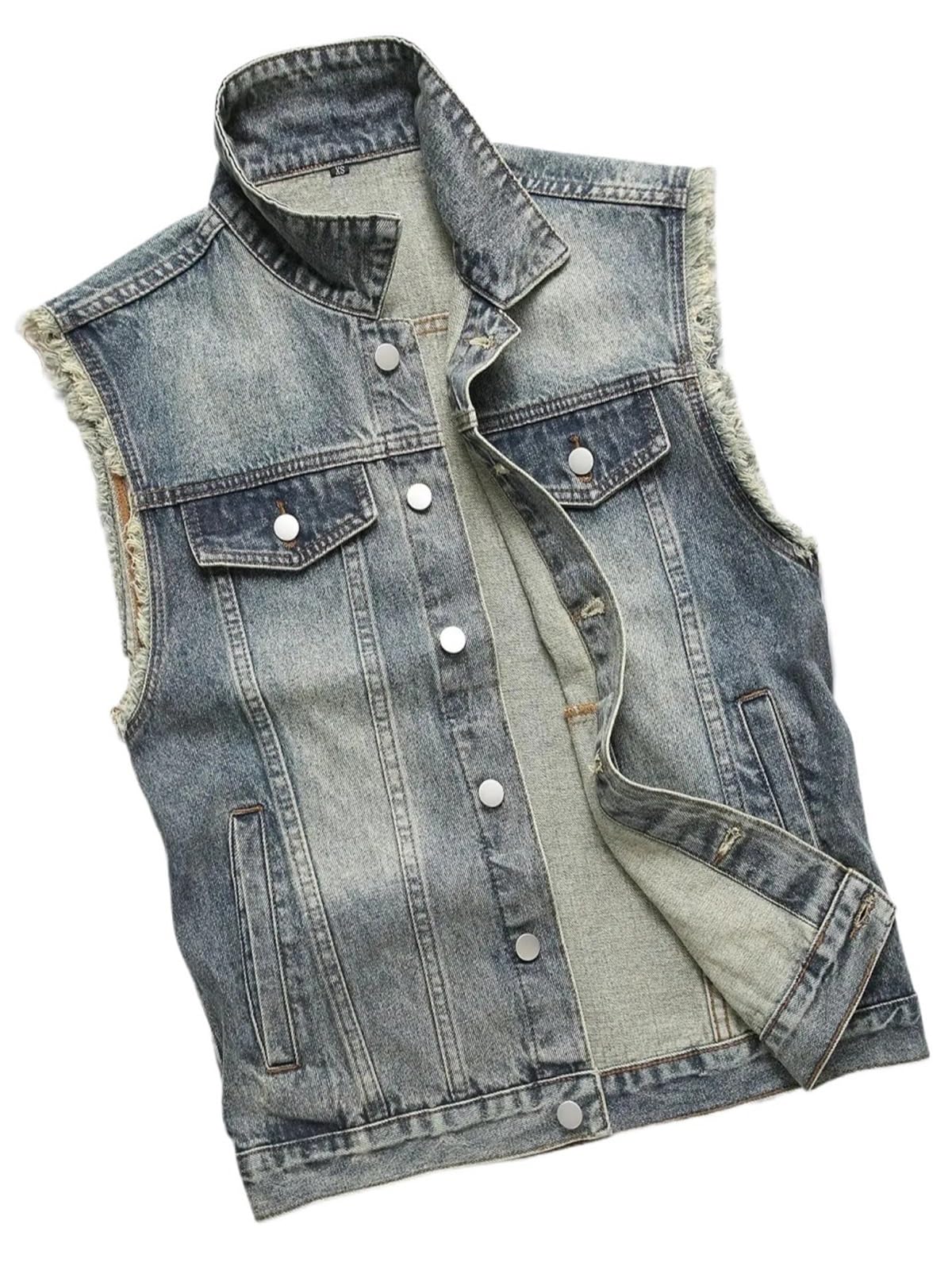 Chaleco vaquero hombre sin mangas casual con flecos cazadora tejana 8