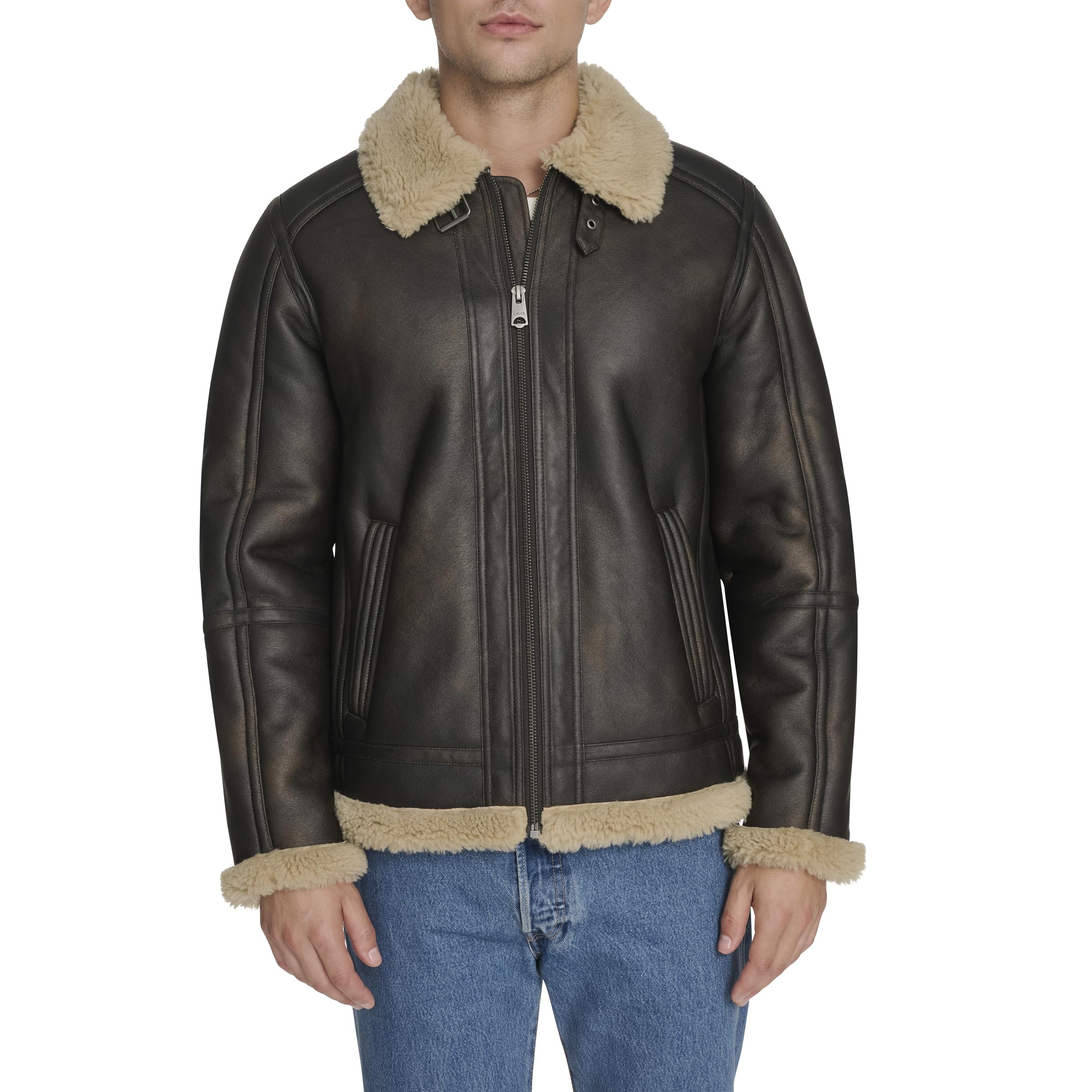 Men's Faux Shearling Aviator Bomber