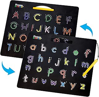 PicassoTiles 2-in-1 Double Sided Magnetic Alphabet Board ABC A-Z Upper Case Capital and Lowercase Letter Writing Reading P...