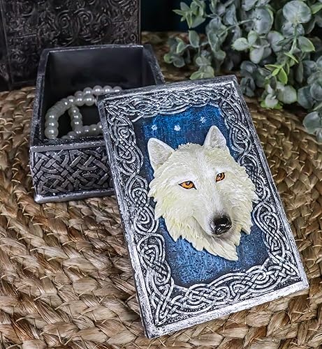 Miniatura 7 de Ebros Gift Figura decorativa rectangular de lobo alfa de noche estrellada azul celta como recuerdo, almacenamiento de joyas, decoración de lobos de