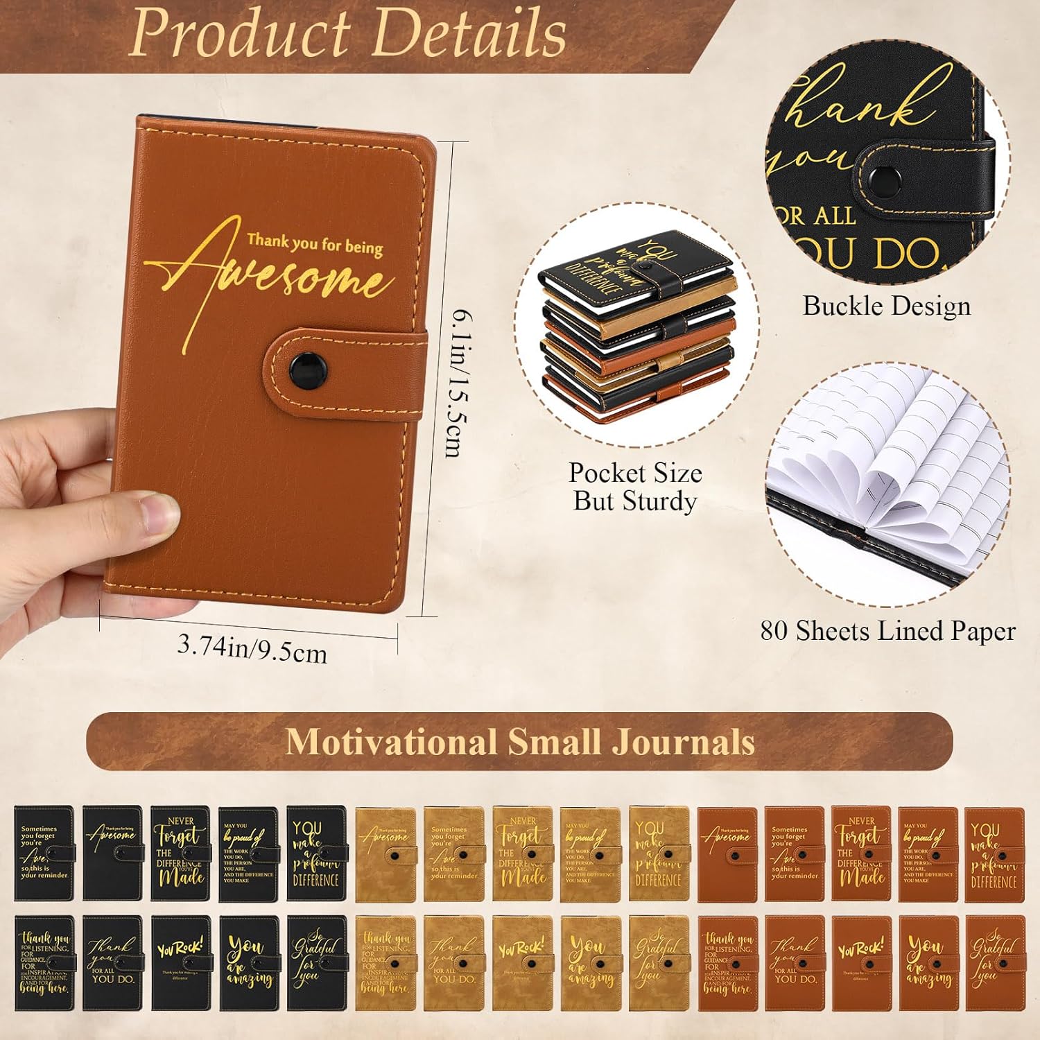 Dispowreath 30 Sets Thank You Leather Journal Bulk Employee Appreciation Gift Inspirational Notebook with Retractable Bamboo Pen Notepad for Lab Week Coworker Volunteer Teacher Nurse Staff (Multicolor)