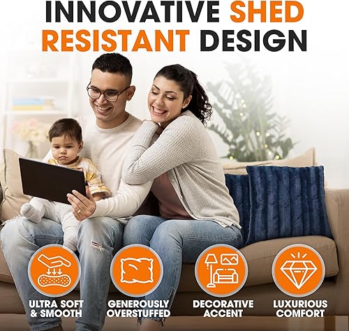 Miniatura 5 de Cheer Collection Almohadas de piel sintética, almohadas decorativas para sofá y cama, lavables a máquina, 16 x 16 pulgadas, color azul (juego de 2)