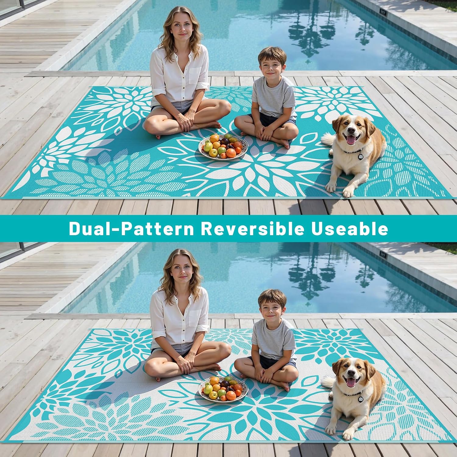 HEBE Waterproof Outdoor Rug 5x8 for Patios, Floral Reversible Plastic Straw Rug Patio Mat, Indoor Outdoor Carpet RV Mat Camping Rug for Deck, Camper, Porch, Balcony, Backyard, Picnic