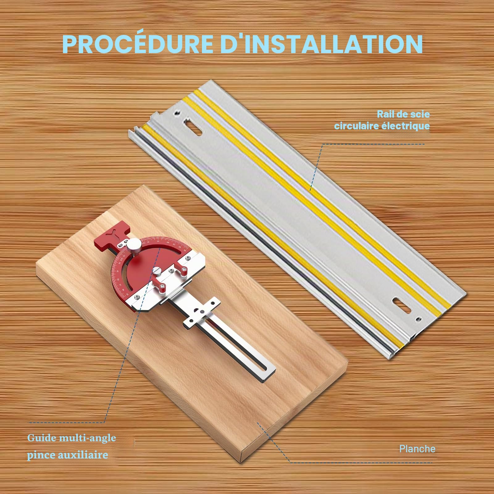 Jauge à onglet réglable multi-angles pour scie à table - Guide carré à angle droit - Pince auxiliaire pour Makita pour rail de guidage Festool