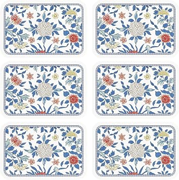 patdrea Designer Vintage French PVC Placemats Set of 6,12"x17"-Ivar A | Blue and White Floral Pattern,Table Mats Decoration for Dining Table,Kitchen and Coffee,Waterproof Insulation,Durable