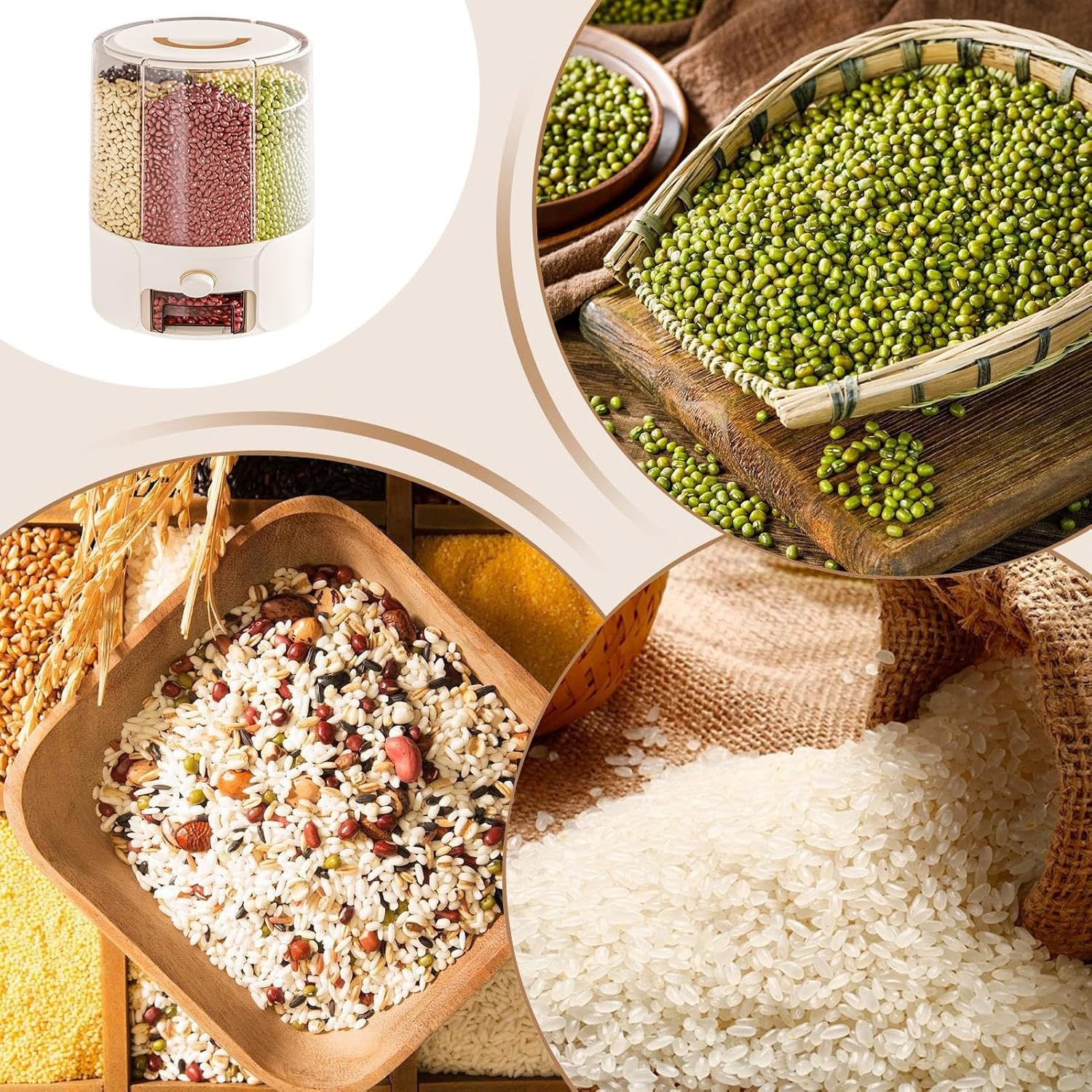 Rice Dispenser – Rotatable Airtight Food-Grade Bucket with Dividers | Anti-Moisture, Anti-Gnat Storage Container featuring Easy Rotate Design with Transparent Lid for Pantry, Restaurant, Millet, Beans