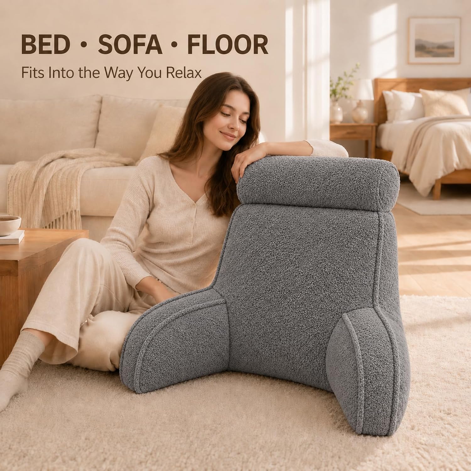 Reading Pillow Bed Rest Backrest Cushion with Arms & Neck Support