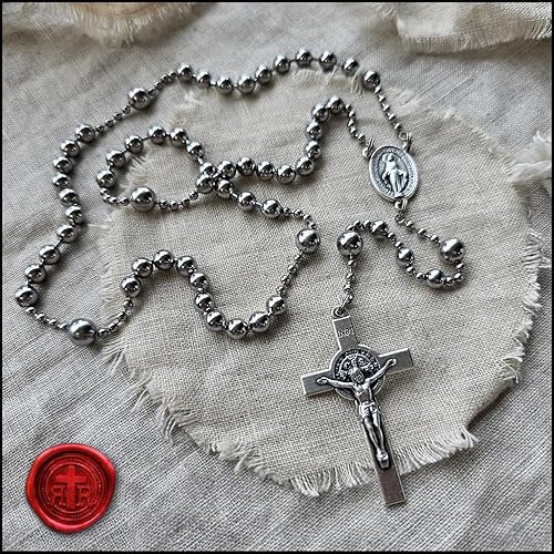 Miniatura 4 de Rugged Rosaries Saint Benedict WWI Combat Rosary in Silver Finish - Handmade in the USA