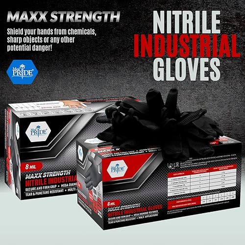 Miniatura 10 de MED PRIDE Maxx Strength - Nitrilo industrial negro, 8 mil de grosor, textura de diamante, desechable, resistente, resistente al desgarro