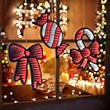 Christmas Infinity Lights, 14'' led Christmas Decorations Lights 3 Pack Bow,Candy Cane, Party &Tree Door Glass Decoror