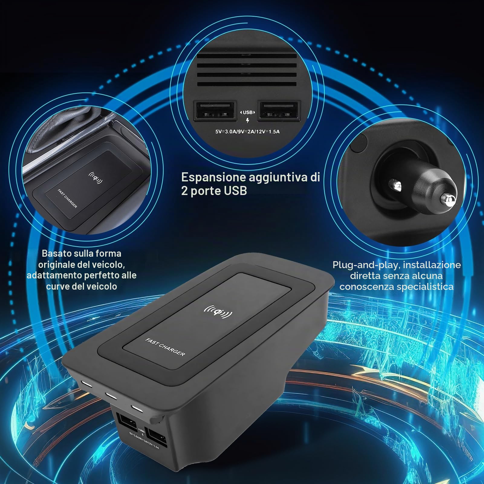 Caricabatterie wireless 15 W, protezione sovratensione, spegnimento automatico a piena carica, funziona con tutti i dispositivi abilitati Qi, applicabile per