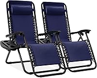 Best Choice Products 2-Pack Zero Gravity Lounge Chairs - Adjustable Steel Mesh Recliners w/ Pillows, Cup Holder Trays, Navy Blue