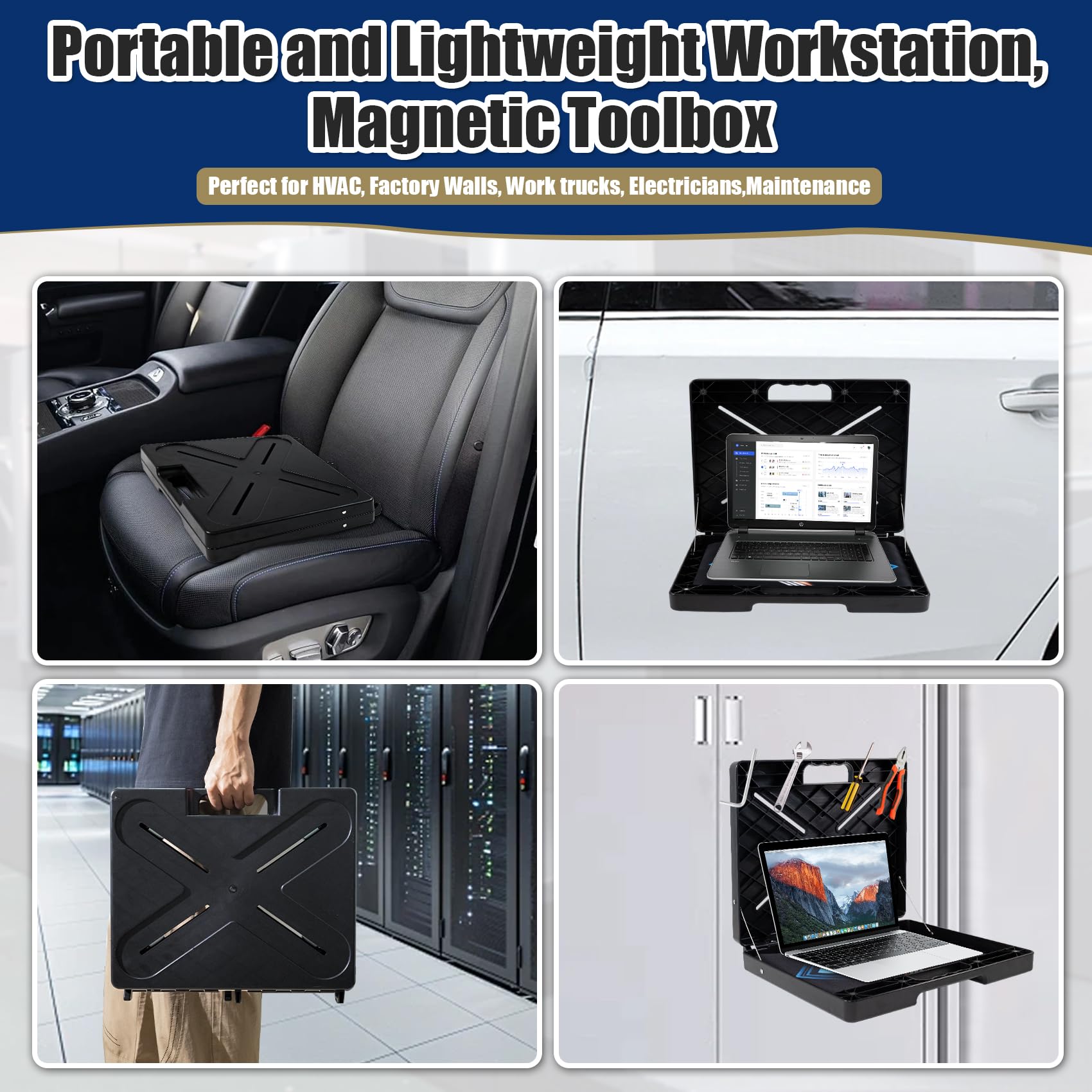 Magnetic Laptop Stand Portable Workstation with 4 Super Magnets w45lb Capacity Magnetic Toolbox Hands Free Workstation Attach to HVAC Trucks Walls Poles etc product thumbnail 4