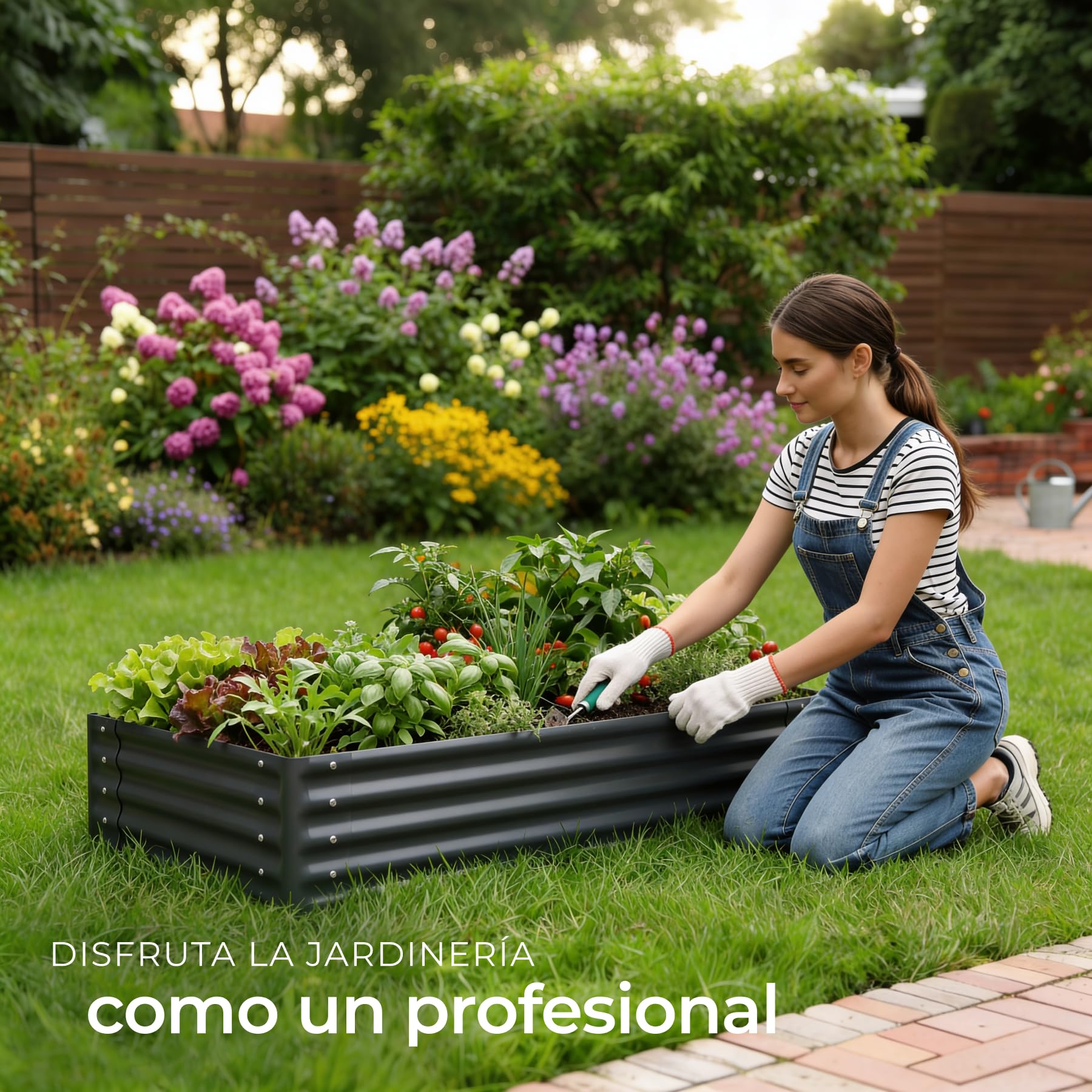 tectake® Bancal Elevado de 200L, para Huerto Urbano, Jardineras Exterior Grandes, Maceteros Grandes Exterior, Jardin, Macetero Grande, con Guantes, Suelo Abierto, Malla Metalica - 120 x 60 x 30 cm