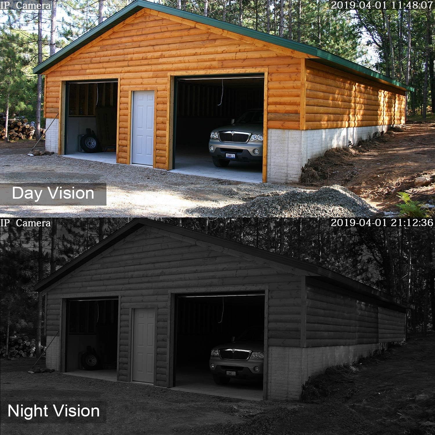 Family in a backyard with speech bubbles indicating two-way audio communication through the camera