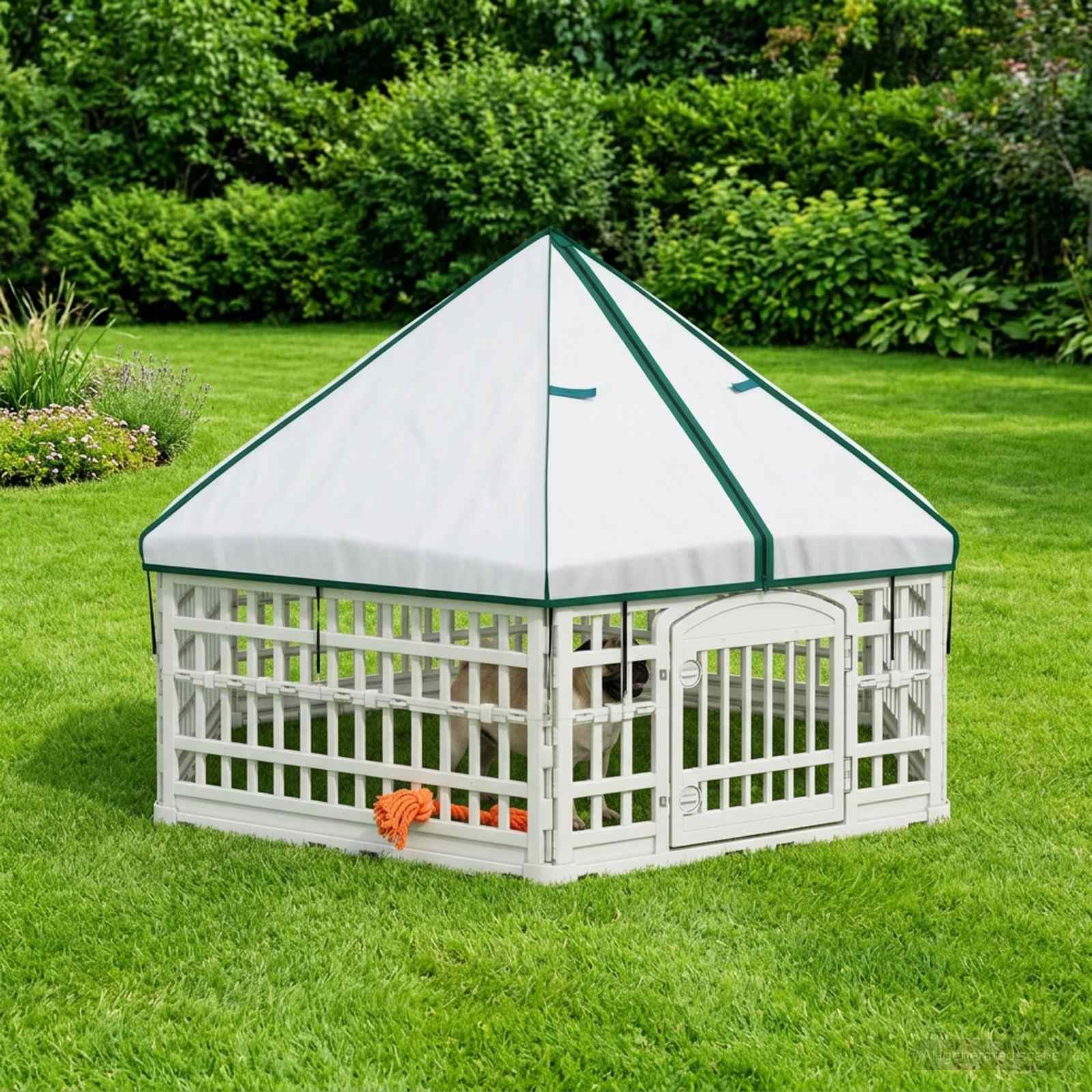 Recinzione giocattolo per cani, 177,5 x 154,5 x 112 cm, in plastica, con porta e tetto, recinto flessibile per cuccioli, per casa e giardino