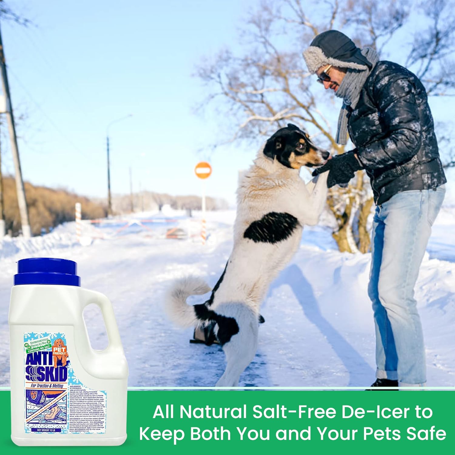 review Anti-SSSSKid Pet Friendly Ice Melt and Traction Control (12 LB Ice Melt Jug) - All Natural, Salt Alternative for Effective Ice and Snow Removal with Winter Traction Support.