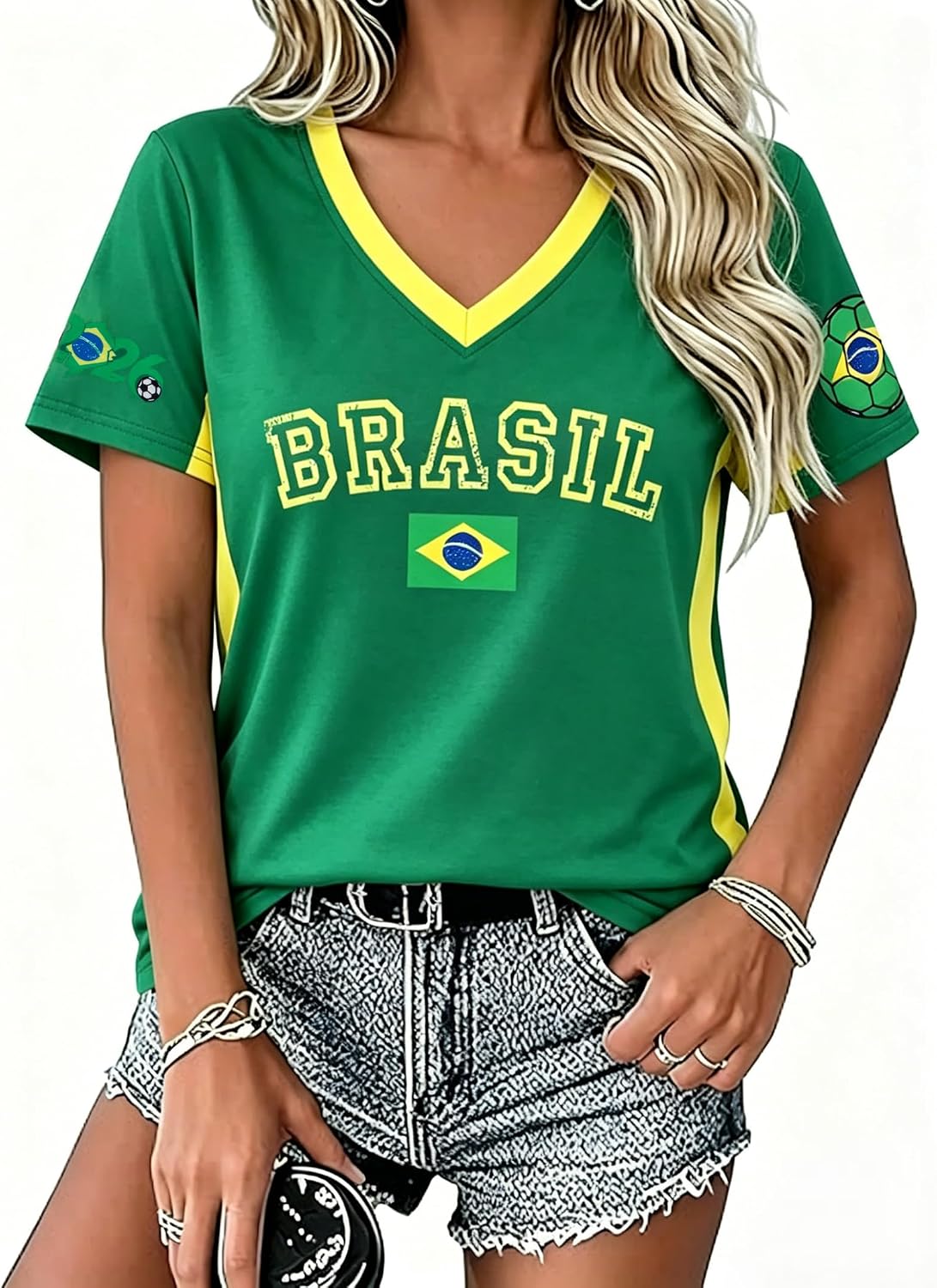 Soccer Shirt 2026 Women USA Soccer Jersey Game Day T-Shirt Funny Soccer Graphic Y2k V Neck Short Sleeve Tops