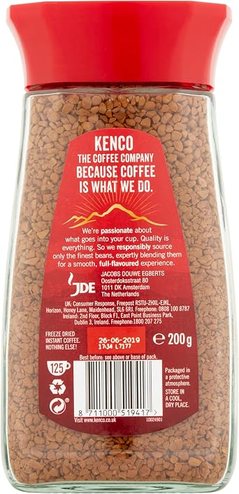 Kenco Smooth Instant Coffee 200g (Pack of 6 Jars, Total 1.2kg)