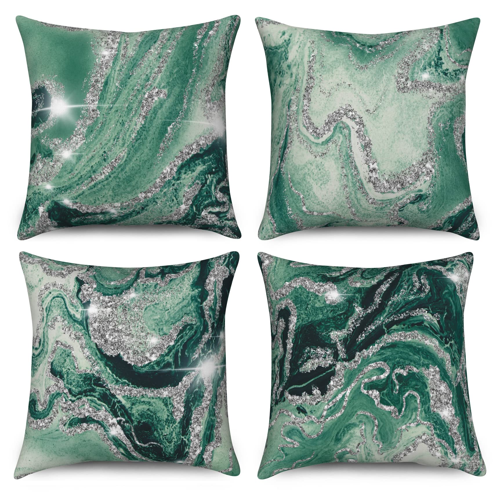 ASDCXZ Marble Pillow Cover Set, 50x50 cm, 4pcs - Modern Luxury Green Shiny Marble Texture Sofa Deco Pillow Covers, Washable Polyester Flax Textile Upholstery — image 1