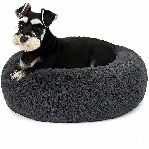 SEOUGEE Cama calmante para perros, cama redonda de felpa mullida para gatos, acogedora, suave, lavable